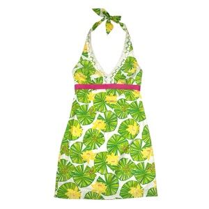 Lily Pulitzer Hip Hop Hooray Cocoa Lillypad Halter Dress Green SZ 0